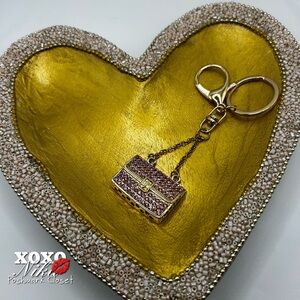 Gold tone Pink Purse  Keychain Bag charm